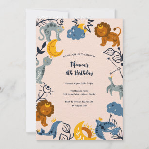 Celestial boho animals birthday invitation