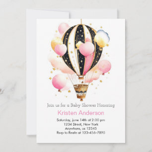 Celestial Boho Balloon Adventure Girl Baby Shower Invitation