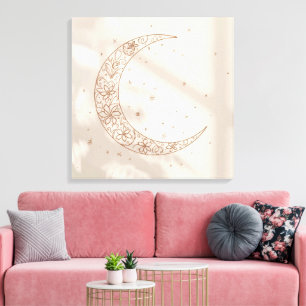 Celestial Boho Canvas Print   Minimal Lunar Cycle 
