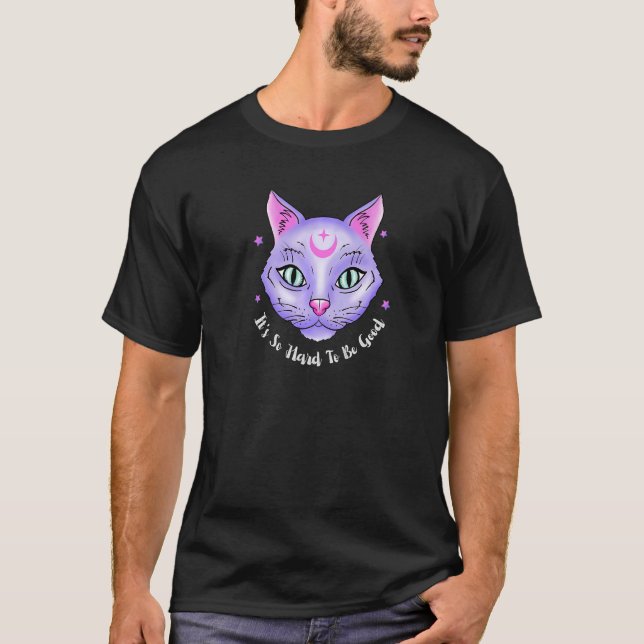 Celestial Boho Mystical Moon Cat T-Shirt (Front)