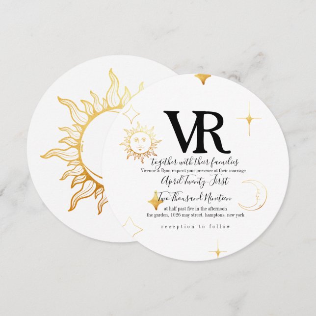 Celestial Boho Round Wedding Invitation (Front/Back)