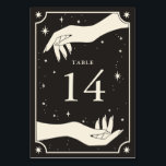 Celestial Boho Tarot Hands Wedding Table Number<br><div class="desc">This boho table number features a tarot card style design with a celestial illustration of mystical hands and stars. On both sides there is space for your table number. This would be perfect for any boho or celestial themed event.</div>