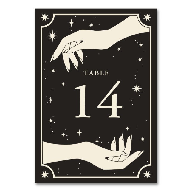 Celestial Boho Tarot Hands Wedding Table Number  (Front)