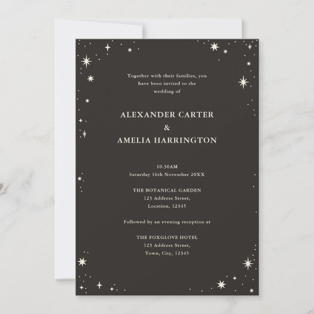 Celestial Boho Tarot Star Black Wedding invitation (Front)