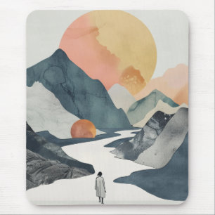 Celestial Boho Woman Golden Coral Mountain Journey Mouse Mat
