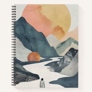 Celestial Boho Woman Golden Coral Mountain Journey Notebook