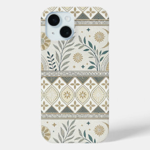 Celestial Botanical Folk Art Seamless Pattern iPhone 15 Case
