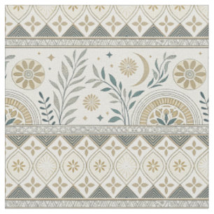 Celestial Botanical Folk Art Seamless Pattern Fabric