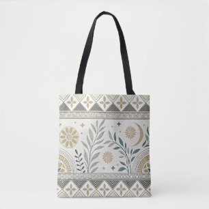 Celestial Botanical Folk Art Seamless Pattern Tote Bag