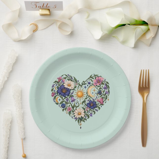 Celestial Botanical Heart Paper Plates (Wedding)