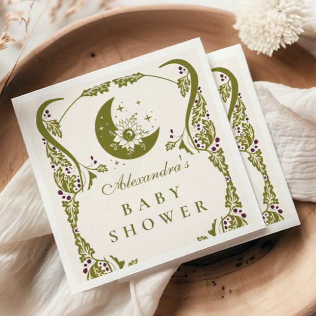 Celestial Botanical Moon Baby Shower Napkin (Creator Uploaded)