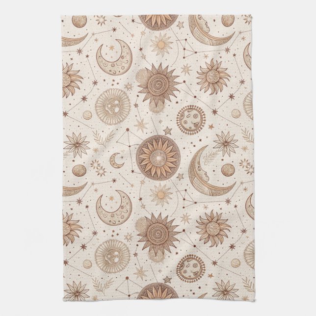 Celestial Botanical Pattern (2) Tea Towel (Vertical)