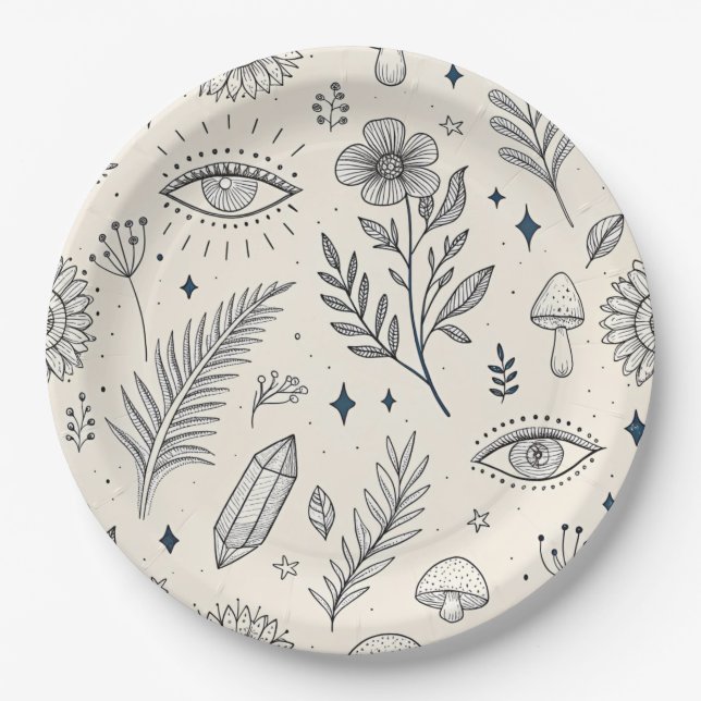 Celestial Botanical Pattern (4) Paper Plate (Front)