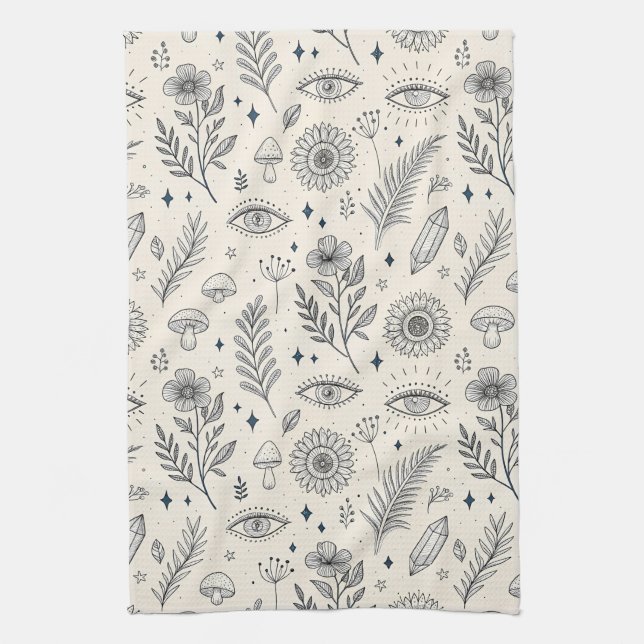 Celestial Botanical Pattern (4) Tea Towel (Vertical)