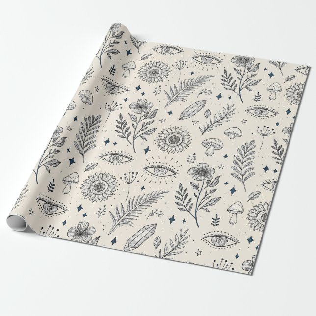 Celestial Botanical Pattern (4) Wrapping Paper (Unrolled)