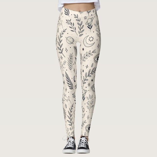 Celestial Botanical Pattern (5) Leggings (Front)