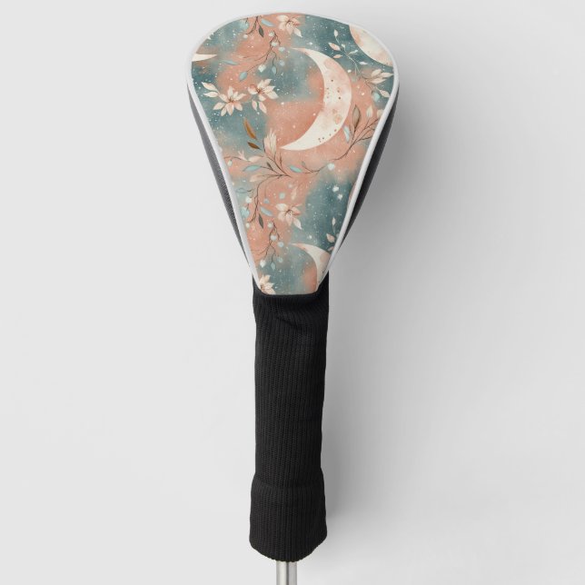 Celestial Botanical Pattern Terracotta Slate Blue  Golf Head Cover (Front)