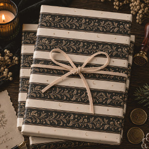 Celestial Botanical White Gold Winter Solstice Wrapping Paper Sheet