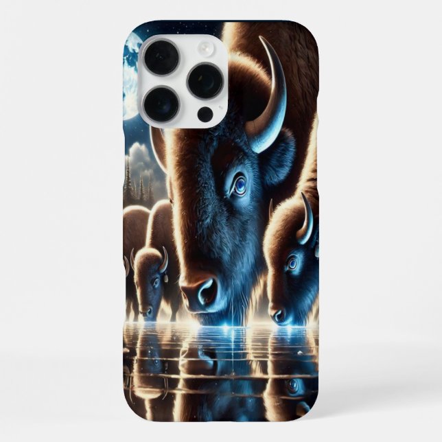 Celestial Buffaloes Drinking Beneath Starry Skies iPhone Case (Back)