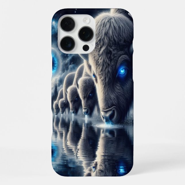 Celestial Buffaloes in Mystical Starry Landscape iPhone Case (Back)