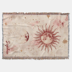 Celestial Burgundy and Gold Custom Name Throw Blanket