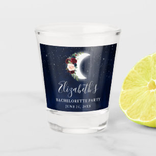 Celestial Burgundy Floral Moon Bachelorette Party Shot Glass