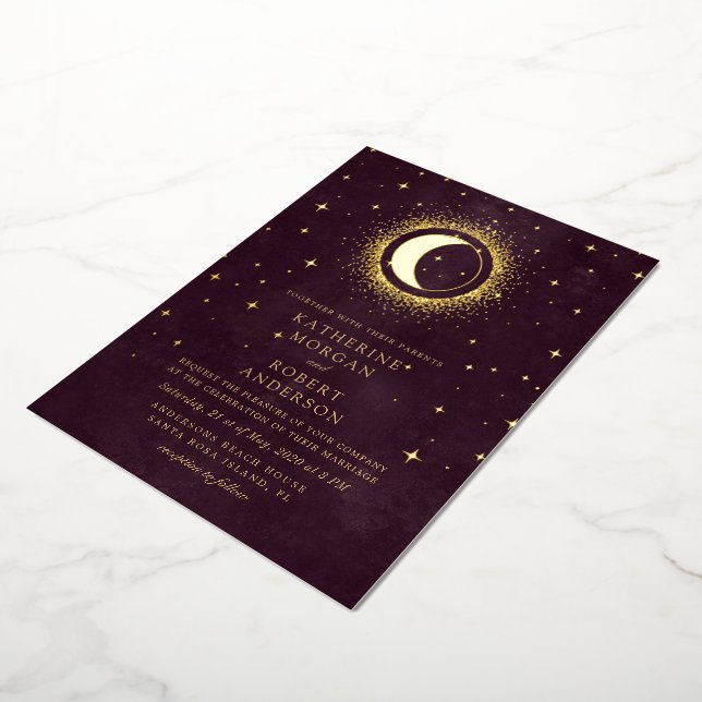 Celestial Burgundy Gold Moon And Stars Wedding (Rotated)