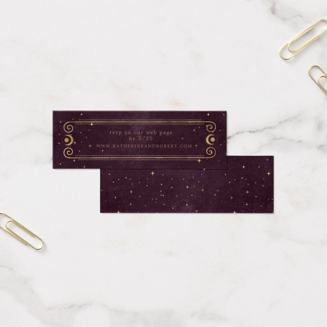 celestial burgundy gold Wedding Website Card (Office)