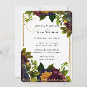 Celestial Burgundy Jewel Tone Wedding Invitation