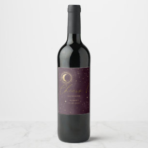 Celestial Burgundy Moon Wedding Wine Label Set