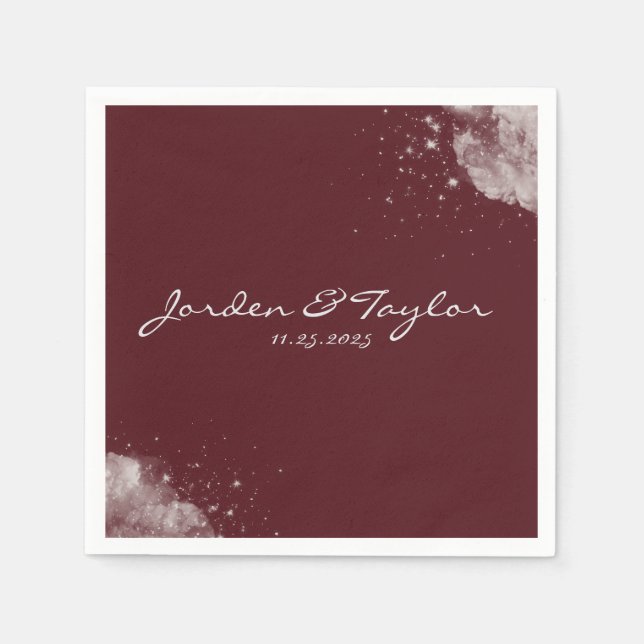 Celestial Burgundy Starlight Napkins (Front)
