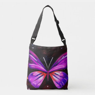 Celestial butterfly black background crossbody bag