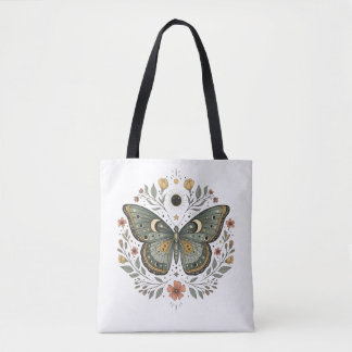 Celestial Butterfly Floral Illustration Tote Bag