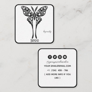Celestial Butterfly Tattoo Salon Black and white Square Business Card
