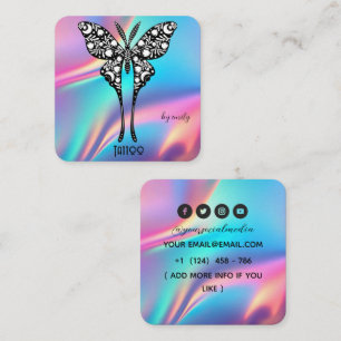 Celestial Butterfly Tattoo Salon Holographic Square Business Card