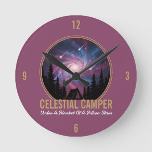 Celestial Camper Galaxy Night Scene Round Clock