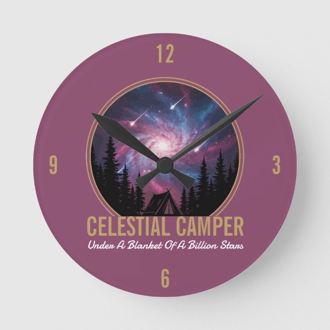 Celestial Camper Galaxy Night Scene Round Clock (Front)