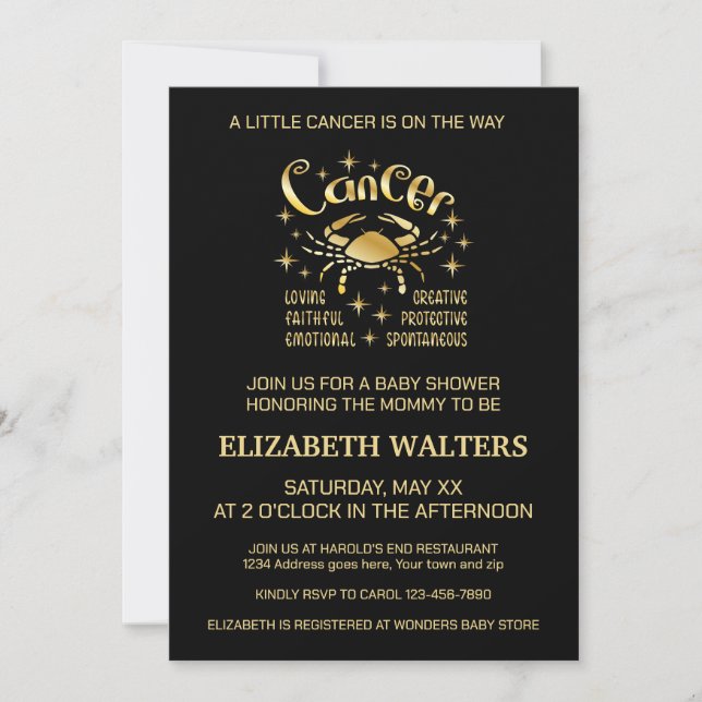 Celestial Cancer Zodiac Baby Shower Invitation (Front)
