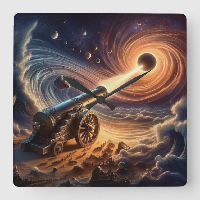 Celestial Cannon: Blast of Cosmic Energy Square Wall Clock (Front)