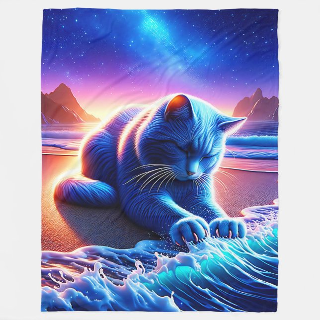 “Celestial Cat by the Water” Fleece Blanket (Front)