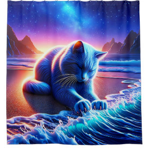 “Celestial Cat by the Water” Shower Curtain