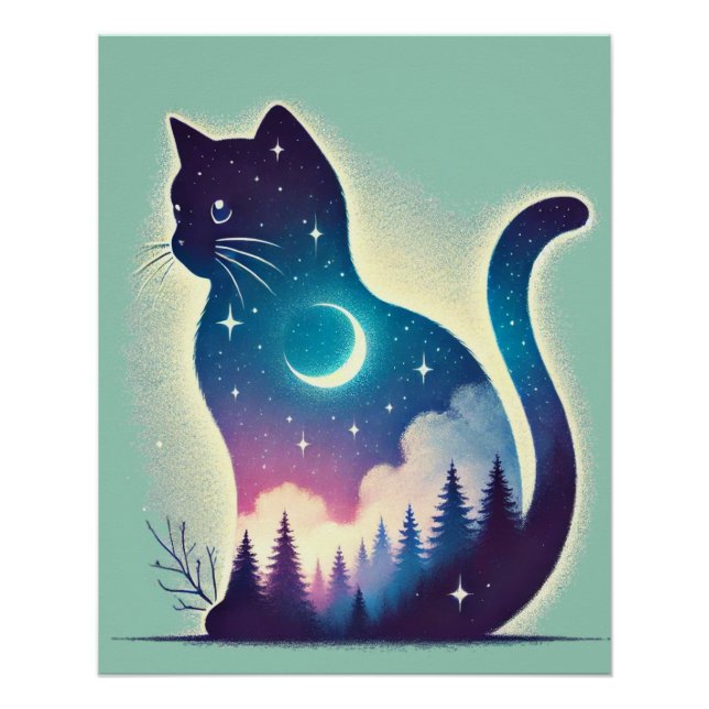 Celestial Cat - Dreamy Double Exposure Art Poster (Front)