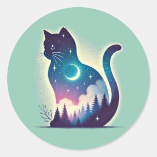 Celestial Cat - Dreamy Double Exposure Art Sticker