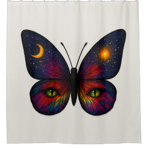 Celestial Cat-Eye Butterfly Colorful Sun Moon Boho Shower Curtain