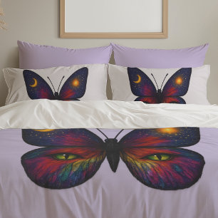 Celestial Cat-Eye Butterfly Sun Moon Star Boho Art Pillowcase