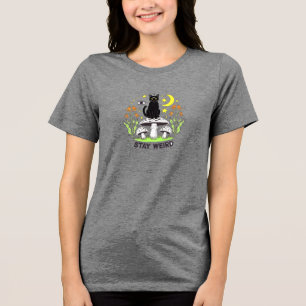 Celestial Cat & Fungi Magic: Stay Weird Vibes Tri-Blend Shirt