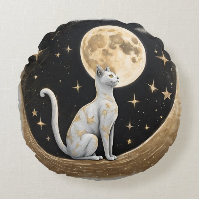 Celestial Cat Gift For Cat Lovers Round Cushion (Front)