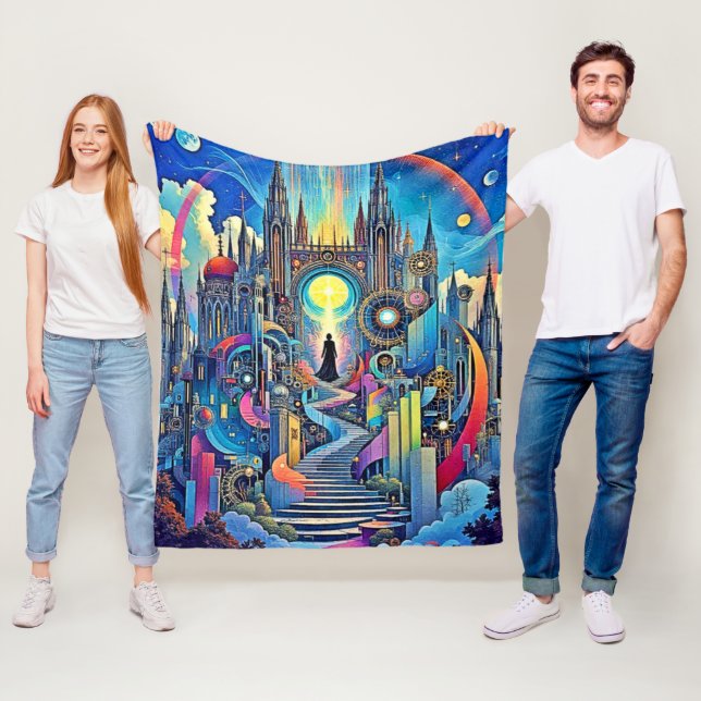 Celestial Cathedral Cityscape Fleece Blanket (In Situ)