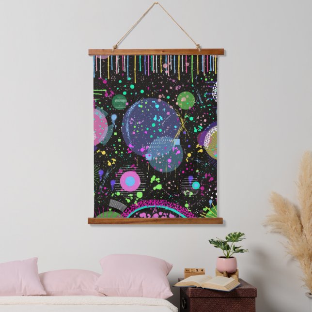 Celestial Celebrations: Maximalist Abstract Art  Hanging Tapestry (Bedroom)