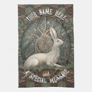 Celestial Celtic Hare with Trees and Nature Tea Towel